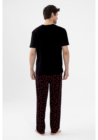 Erkek Pamuklu Kısa Kollu Chilli Baskılı Cep Detaylı Pijama Takımı Ke30101.34 Kırmızı - Siyah