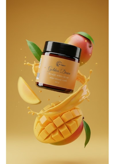 Mango Kokulu Masaj Mumu 100 Ml Doğal Bitkisel Yağlı, Nemlendirici Etkili Mum Aromaterapi Beyaz - Sarı