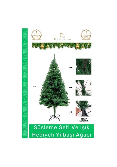 Noelpaketi Lüks Sık Yapraklı Yeşil Çam Ağacı Kaliteli Yılbaşı Dekorasyon Noel Paketi 120 Cm 123 Dal Standart
