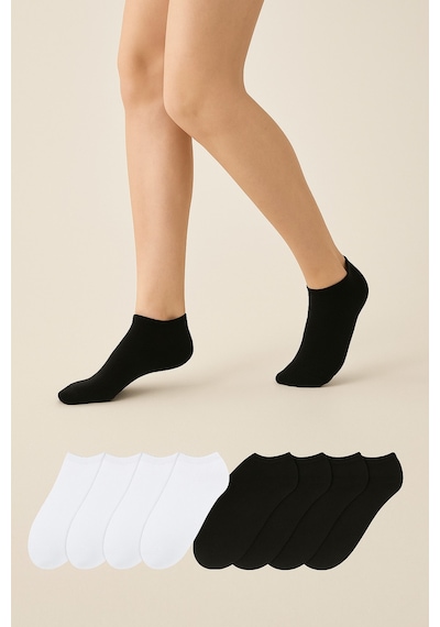 Worthy Socks 8 Çift Kadın Koton Ekonomik Siyah Beyaz Renk Patik Çorap Seti 8 Çift Renkli