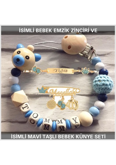 Sahi Aksesuar İsimli Bebek Emzik Zinciri Ve İsimli Bebek Künye Seti Bezyı781 Şeffaf