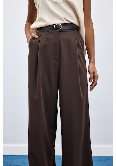 Sateen Lena Palazzo Pantolon - Kahve-136956 Kahve