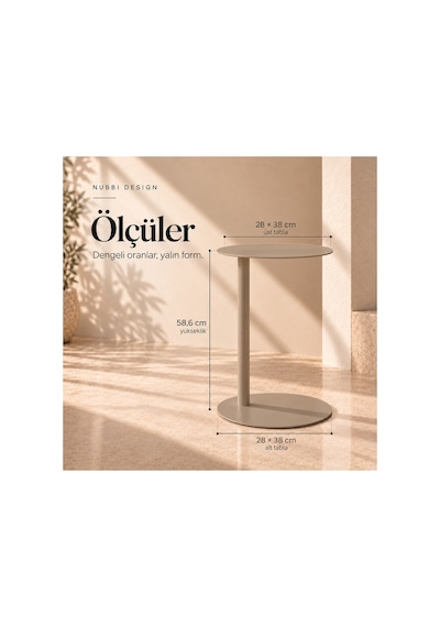 Slate Metal C Sehpa Modern Tasarım Elips Tablalı Minimalist Koltuk Yanı Sehpa Bej - 935314037 Bej