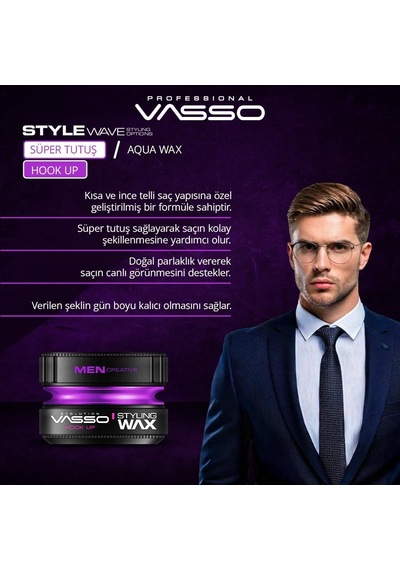 Vasso Saç Şekillendirici Wax / Kısa Ve İnce Telli Saçlar / Süper Tutuş / Aqua Hook Up 150 Ml