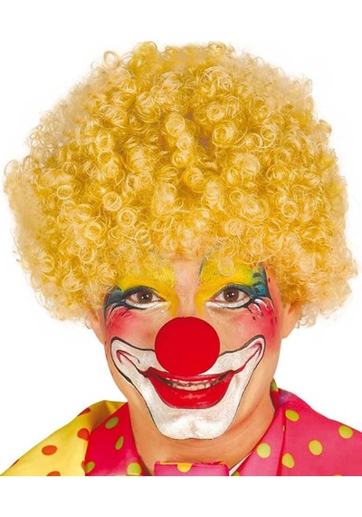 Sarı Renk Kıvırcık Afro Bonus Peruk Takma Saç Ve Kırmızı Burun Seti "