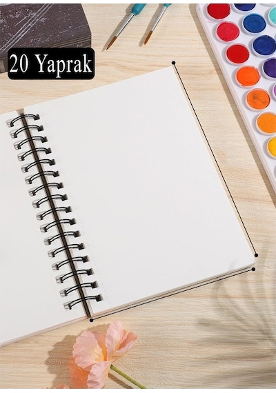 Telli Suluboya Bloğu Kağıdı A5 210gr 20 Yaprak Dokulu Gölgelendirme Zımpara 24 Renk Aquarell Kuruboya Dereceli Uzatma