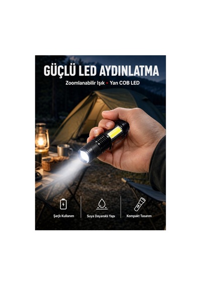 Mini Boy Led El Feneri - 2000 Lümen Su Geçirmez Tasarım Yeni Nesil - Hs08372145-9916 Renkli Renkli