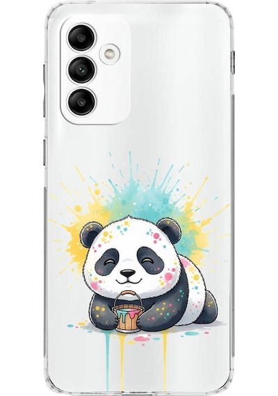 Samsung Galaxy M23 İle Uyumlu Splash Panda Tasarımlı Şeffaf Silikon Kılıf Şeffaf
