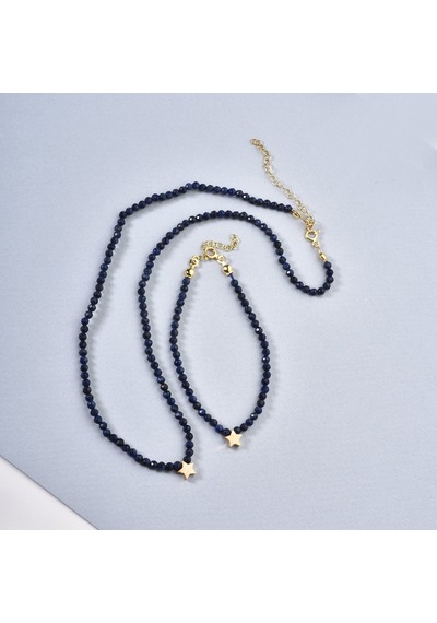 14 Ayar Altın Kaplama Lapis Lazuli Doğal Taşlı Yıldız Gümüş Bileklik - Bgs00107 Altın