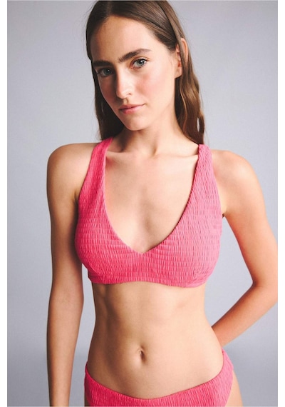 Defacto Regular Fıt Kırışık Dokulu Kumaş Fuşya Bikini Üstü G3996ax26smpn296 Pembe-pn296