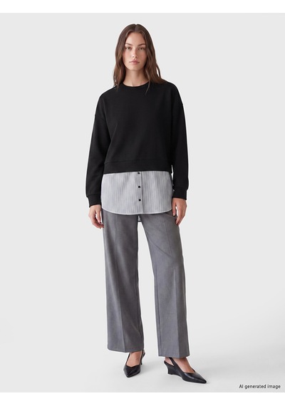 Lcw Modest Siyah Soft Touch Çizgili Kadın Sweatshirt Tunik