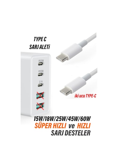 Diğer - Beyaz - Samsung Uyumlu A53 A54 A55 A56 A57 Hızlı Şarj Kablosu Type-c - Type-c Şarj Kablosu 60w