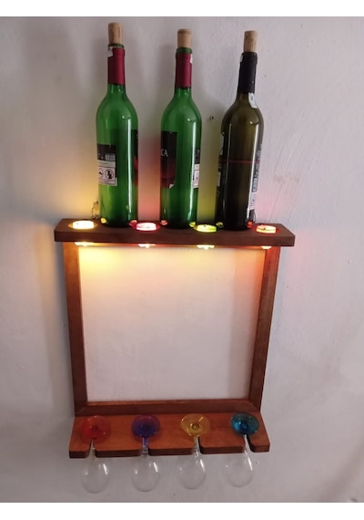 Bahat Ahşap Kayın Ağacı Işıklı Mumlu Ledli Şaraplık 44 x 50 CM