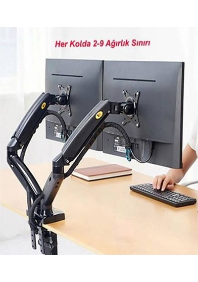 Polham Masa Montajlı Nb F160 Amortisörlü Çift Kollu Monitör Tutucu