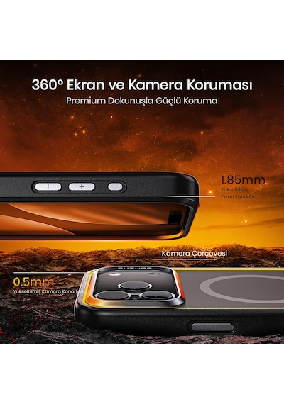 Aohi The Future Apple iPhone 17 Pro Max Kılıfı, Magsafe Uyumlu Telefon Kılıfı, Siyah