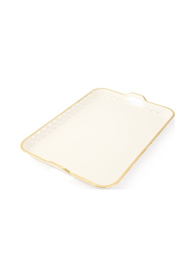 Zuccii Home Oya Tepsi - Beyaz / Altın - 51x38 Cm Çok Renkli