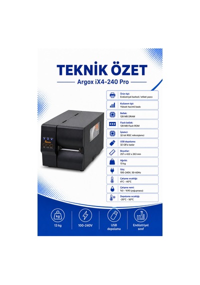 Argox İx4-240 Pro Endüstriyel Barkod Yazıcı 203 Dpı Ethernet, Usb, Rs-232