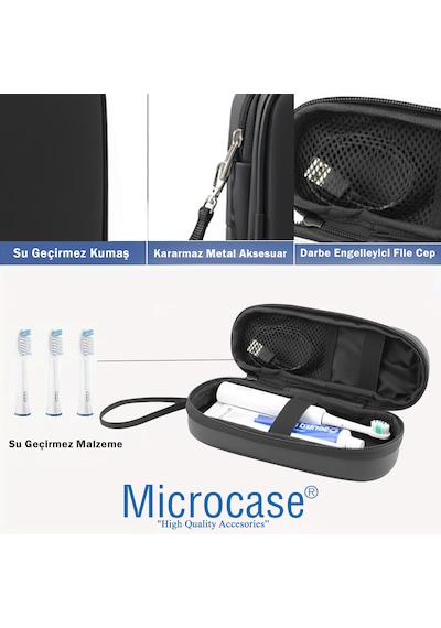 Microcase Şarjlı Diş Fırçaları İçin Askılıklı Seyahat Saklama Çantası Koruma Kabı Kutusu Al5434 Siyah