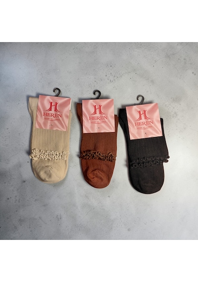 Heren Socks Heren Lastik Fırfırlı 3'lü Kadın Çorap , Fitilli Fırfırlı Kolej Boy Kiremit - Bej - Siyah Heren Socks Heren Lastik Fırfırlı 3'lü Kadın Çorap , Fitilli Fırfırlı Kolej Boy Kiremit - Bej - Siyah