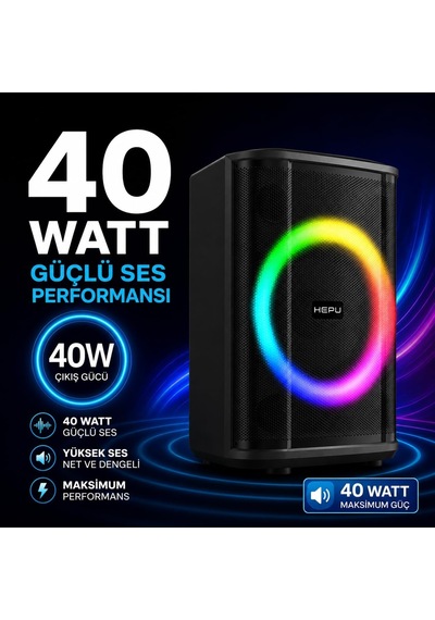 Hp-981 Partybox Bluetooth Hoparlör 6.5 Hoparlör 40w Güç Rgb Işık Tws Destekli
