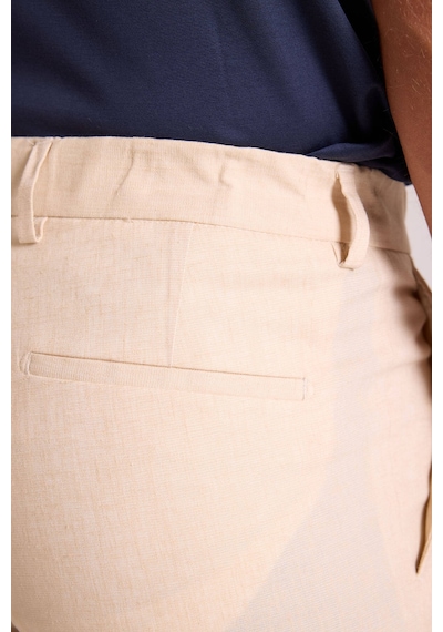 Ysf Erkek Bej Takım Elbise Keten Slim Fit Sivri Yaka Bej