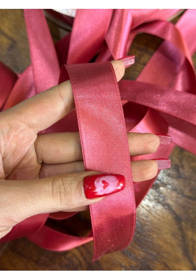 Saten Pembe Kurdele Şerit Dikiş Giyim Aksesuarı En 25 Mm 1 Metre