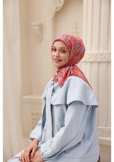 Silk Home Organik Eşarp 79015-32 Parlak Turuncu, Beyaz, Lila, İndigo