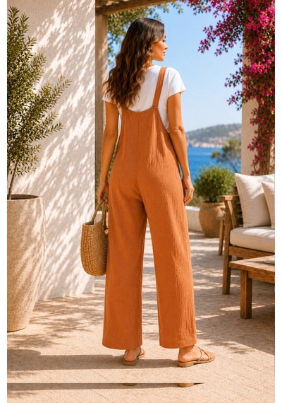 Luvmabelly Myra6141 Doğal Müslin Yumuşacık Yazlık Hamile Salopet - Camel