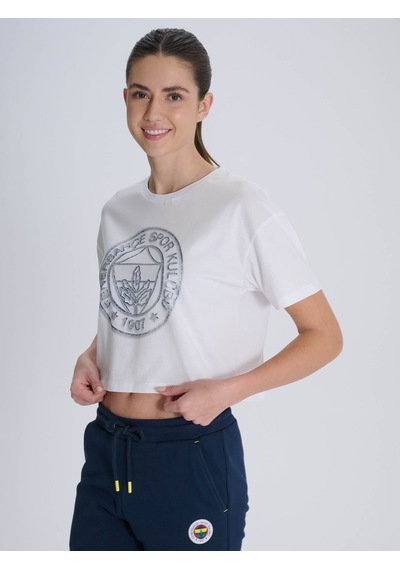 Fenerium Kadın Trıbun Halftone Logolu Tshırt Beyaz