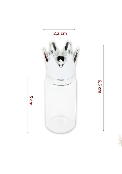 Süsle Bebek ve Parti Kral Tacı Cam Tüp Şişe Gümüş Kapaklı 6.5 x 2.2 CM Gümüş
