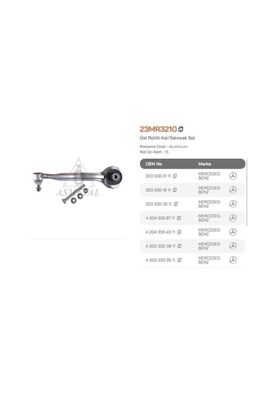 Asmetal 23mr3210 Salıncak Alüminyum Cıvatalı Ön Sol 2033300111