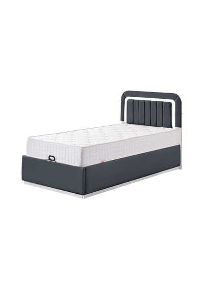Demonte Baza Seti, Valens Ledli Tek Kişilik Baza Başlık Seti - İkili Set, Antrasit - 100x200 Cm 100 x 200