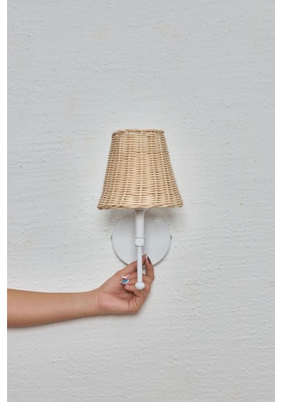 Rattan Beyaz Ledli Duvar Aydınlatması Aplik Beyaz