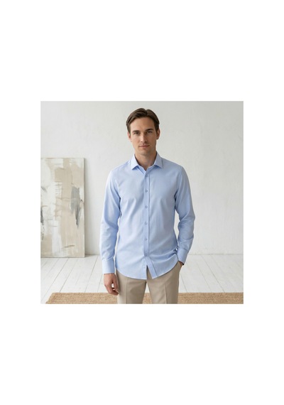 Yusaytr Slim Fit Uzun Kollu Pamuklu Gizli Düğme Yakalı Oxford Gömlek Mavi Mavi