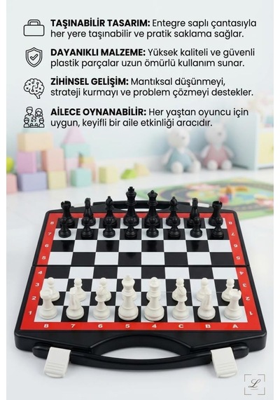 Çantalı Satranç Seti Katlanabilir Taşınabilir Satranç Takımı Koordinat İşaretli Eğitici Zeka Oyunu