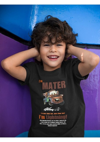 Sevbano Im Mater Arabalar Çizgi Film Baskılı Unisex Şimşek Mcqueen Çocuk SIYAH