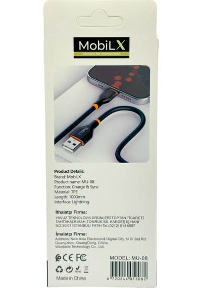 Mobilx Mu-08 2.4a Silikon Usb To Lightning Hızlı Şarj Ve Data Kablosu 1m