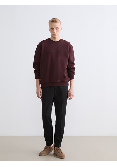 Lcw Vision Bordo Bisiklet Yaka Baskılı Erkek Kalın Sweatshirt