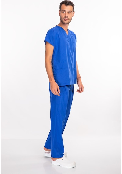 Unisex Saks Mavi Soft Likralı Cerrahi Doktor Hemşire Hastane Scrubs Nöbet Takım Saks Mavi Saks Mavi