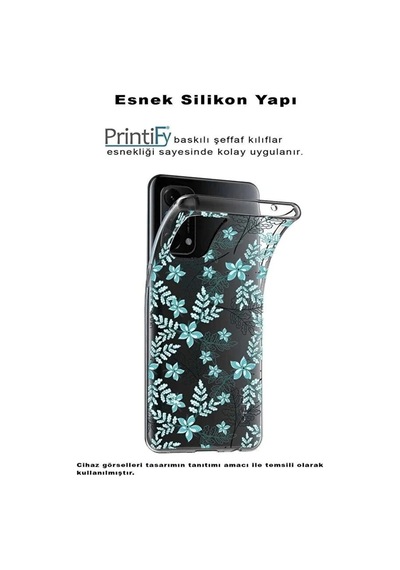 Xiaomi Redmi Note 14 5g İle Uyumlu Floral Su Yeşili Baskılı Kamera Korumalı Şeffaf Kılıf
