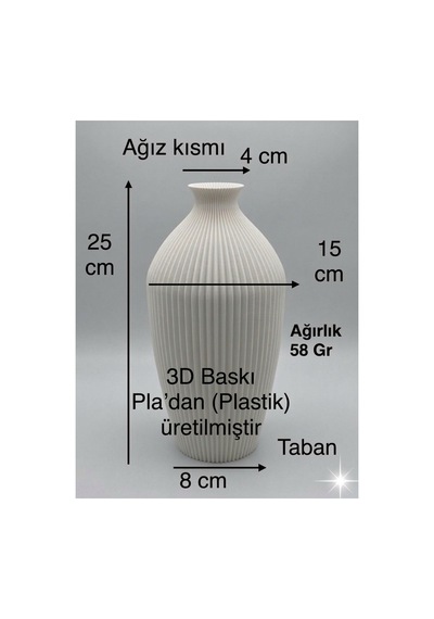 Modern Dekoratif Vazo - 3d Baskı Tasarım Obje - Salon Ve Ofis İçin Estetik Biblo - 25 Yükseklik Cm Beyaz