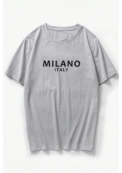 Erkek Milano Baskılı Oversize Tshirt Gri