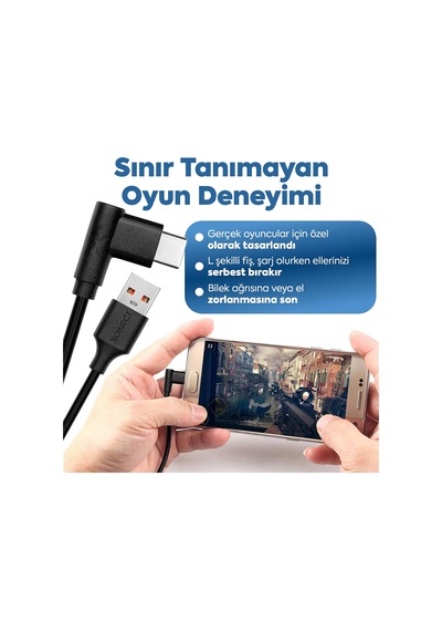 Usb To Type-c İle Uyumlu İphone Ve Samsung İle Uyumlu Hızlı Şarj Ve Data Kablosu 200 Cm L Tipi Gaming Beyaz