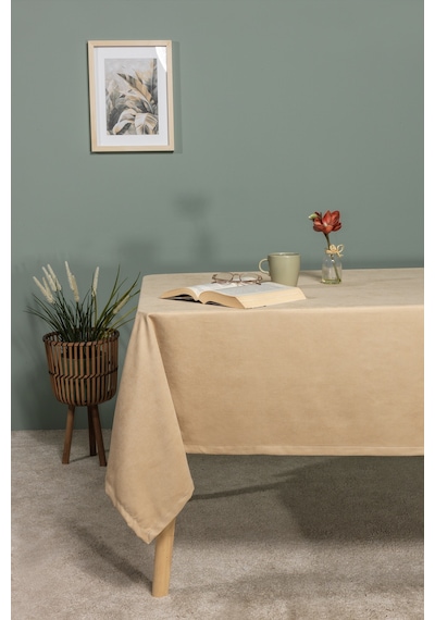 Elart Soft Kadife Masa Örtüsü Dikdörtgen 150x220 Cm Bej Bej