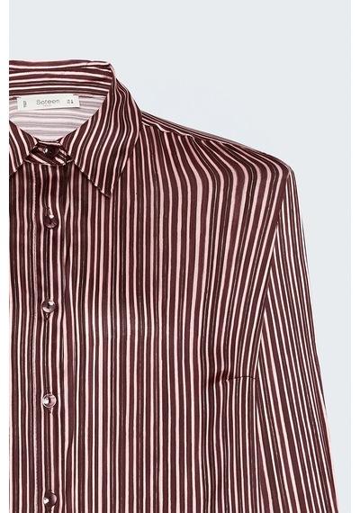 Sateen Çizgili Gömlek - Mürdüm-138102