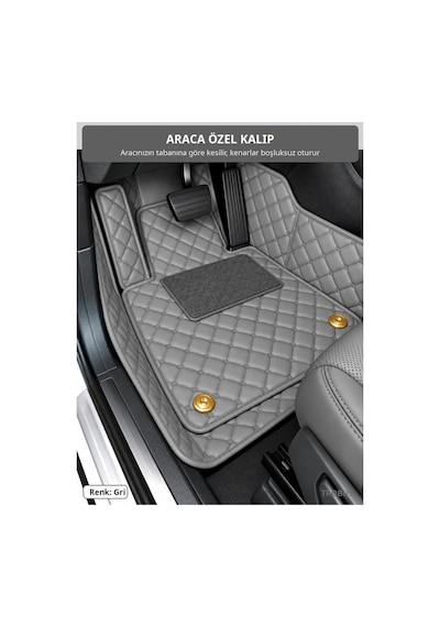Renault Kangoo 2013-2023 Uyumlu 8d Tek Katmanlı Havuzlu Paspas Kapitone Deri Gri