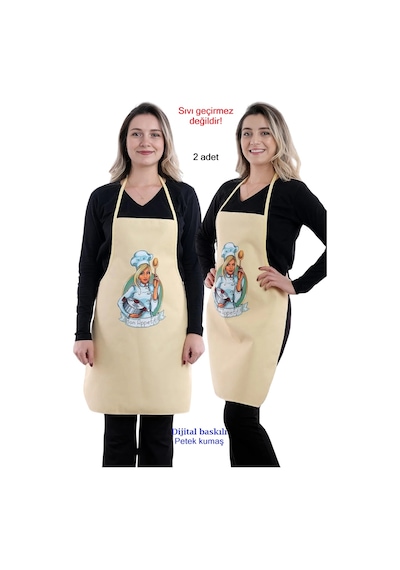 Siyah Chef İkili Paket Leke Tutmaz Kumaş Mutfak Önlüğü Seti Sarı