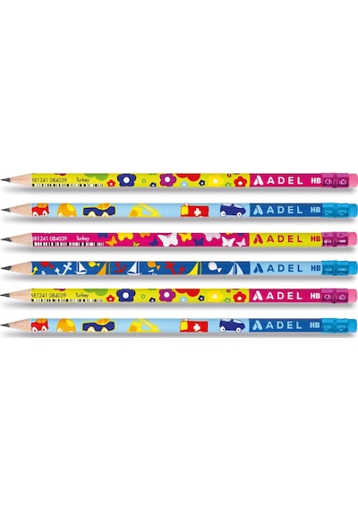 Adel Kids Desenli Silgili HB Kurşun Kalem- 6 Adet