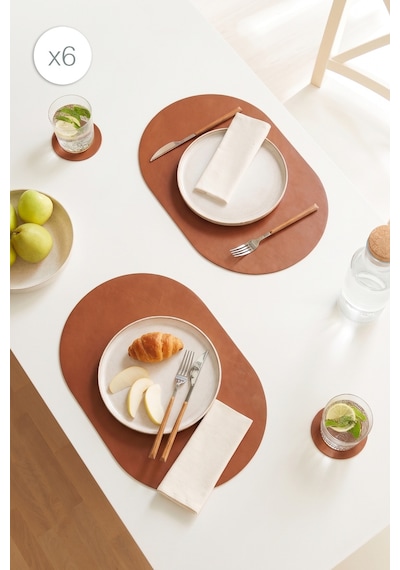 Home Wave 6'lı Taba/gri Renk Suni Deri Amerikan Servis Set 45 X 30 Cm