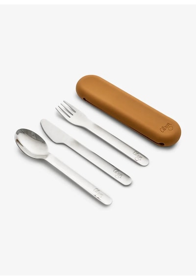 Citron Silikon Kılıflı Paslanmaz Çelik 3'lü Çatal Bıçak Kaşık Takımı - Caramel 1060643
